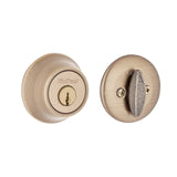Kwikset 660 Deadbolt Lock, Antique Brass Round Exterior Keyed Front Entry Door, Single Cylinder Dead Bolt