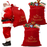 SilTriangle 3 Pcs Extra Large Christmas Santa Sack 32 x 28 Jumbo Christmas Gift Bags Red Velvet Presents Sack with Cord Drawstri