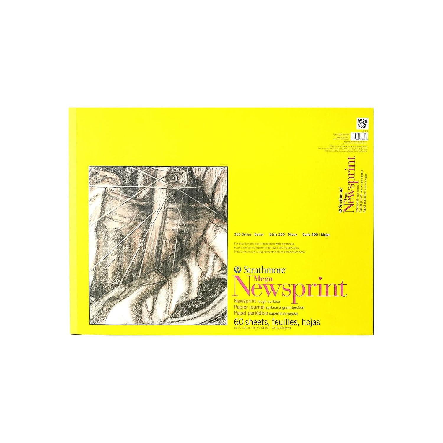 Strathmore 300 Series Newsprint Paper Pad, Tape Bound, 18X24 Inches, 60 Sheets (32Lb/52G) - Art Paper For Adults And Students -