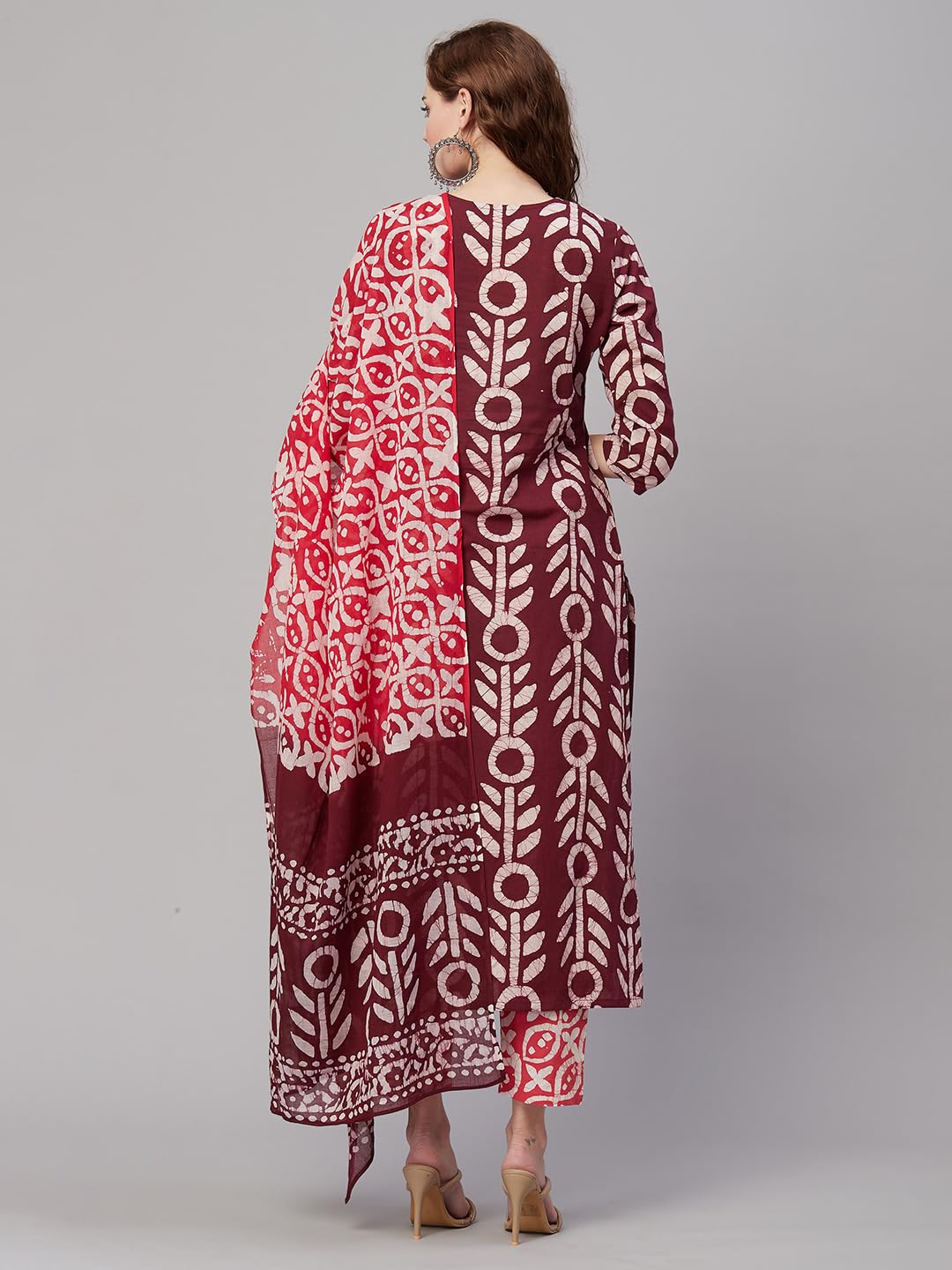 Anni Designer Women'S Cotton Blend Printed Straight Kurta With Pant & Dupatta (Nalika Magenta_3Xl_Magenta_Xxx-Large),Magenta,3XL,Cotton Blend,Regular,