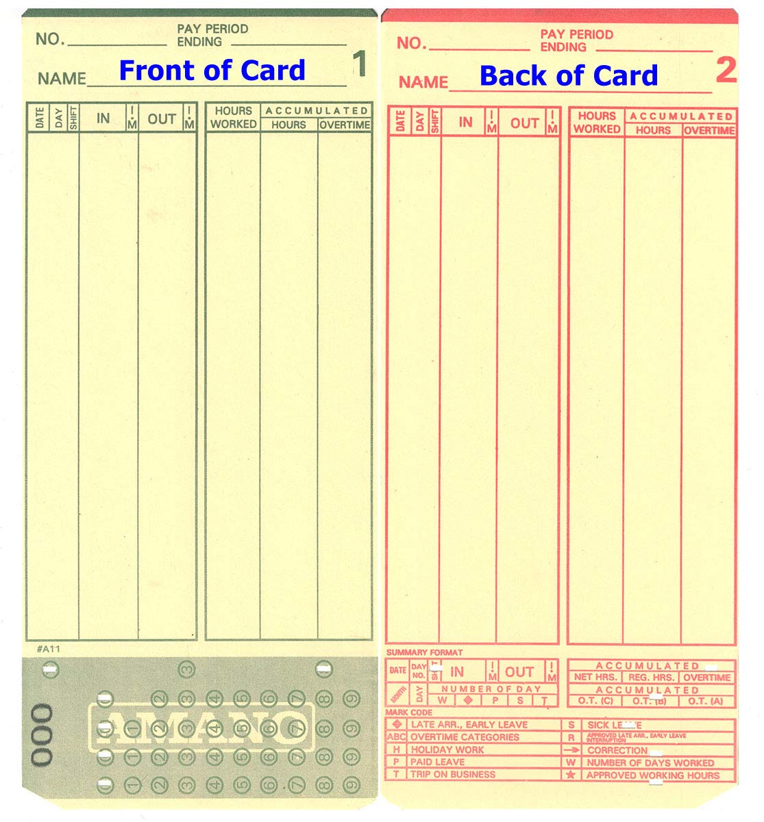 (1000) Amano Mjr-7000 And Mjr-8000 Time Clock Cards, 000-099 Number Series