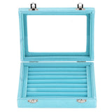 LANTWOO Velvet Glass Jewelry Display Storage Box Ring Earrings Jewelry Box Ring Holder Case, 2 Clasps