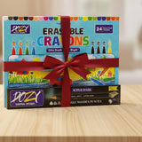 Dozy Erasable Crayons and Super Dark Triangle Wooden Pencils Combo, 24 Assorted Shades, Pack of 2, School and Art Use