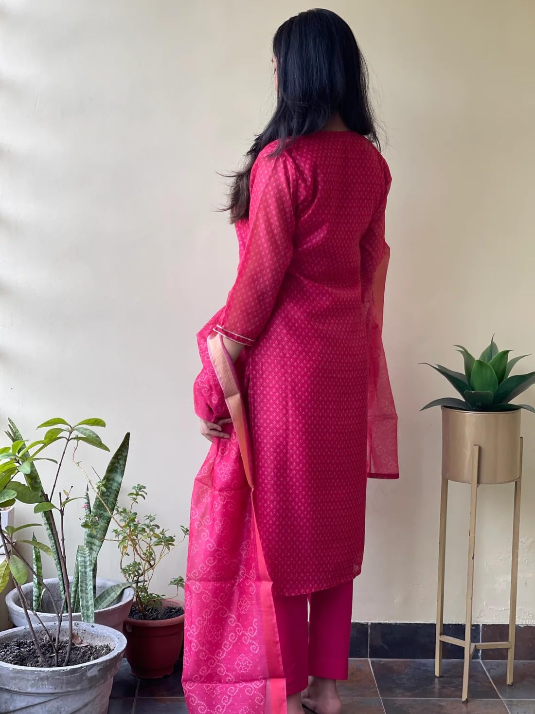 Gosriki Women'S Cotton Blend Straight Printed & Embroidered Kurta With Pant & Dupatta (Radha Rani-Gs_M_Pink_Medium),Pink,,B0CBPS59SZ