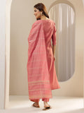 Libas Gerua Womens Embroidered Silk Blend Straight Kurta With Trousers And Dupatta Peach Xl
