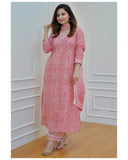 Anni Designer Women'S Cotton Blend Block Printed Straight Kurta With Pant & Dupatta (Nihira Pink_S_Pink_Small),Pink,S,Cotton Blend,Regular,
