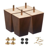 Shanjue Wood Furniture Legs 4 Inch Sofa Legs Set Of 4,Square Brown Couch Feet,Mid Century Chair Legs,Replacement Couch Legs, For