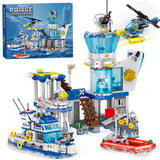 MindBox Police Station Building Blocks Set, 800pcs Building Toy with Ship,Boat & Helicopter for Boys 6+