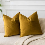 16x16 Velvet Throw Pillow Covers Set of 2 for Couch Sofa Bed,Mustard Yellow
