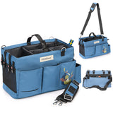 FifthStart Multiuse Cleaning Caddy with Waist & Shoulder Strap - Diaper Caddy & Beach Bag - 9 Pockets & Mesh Base - Blue, X-Larg