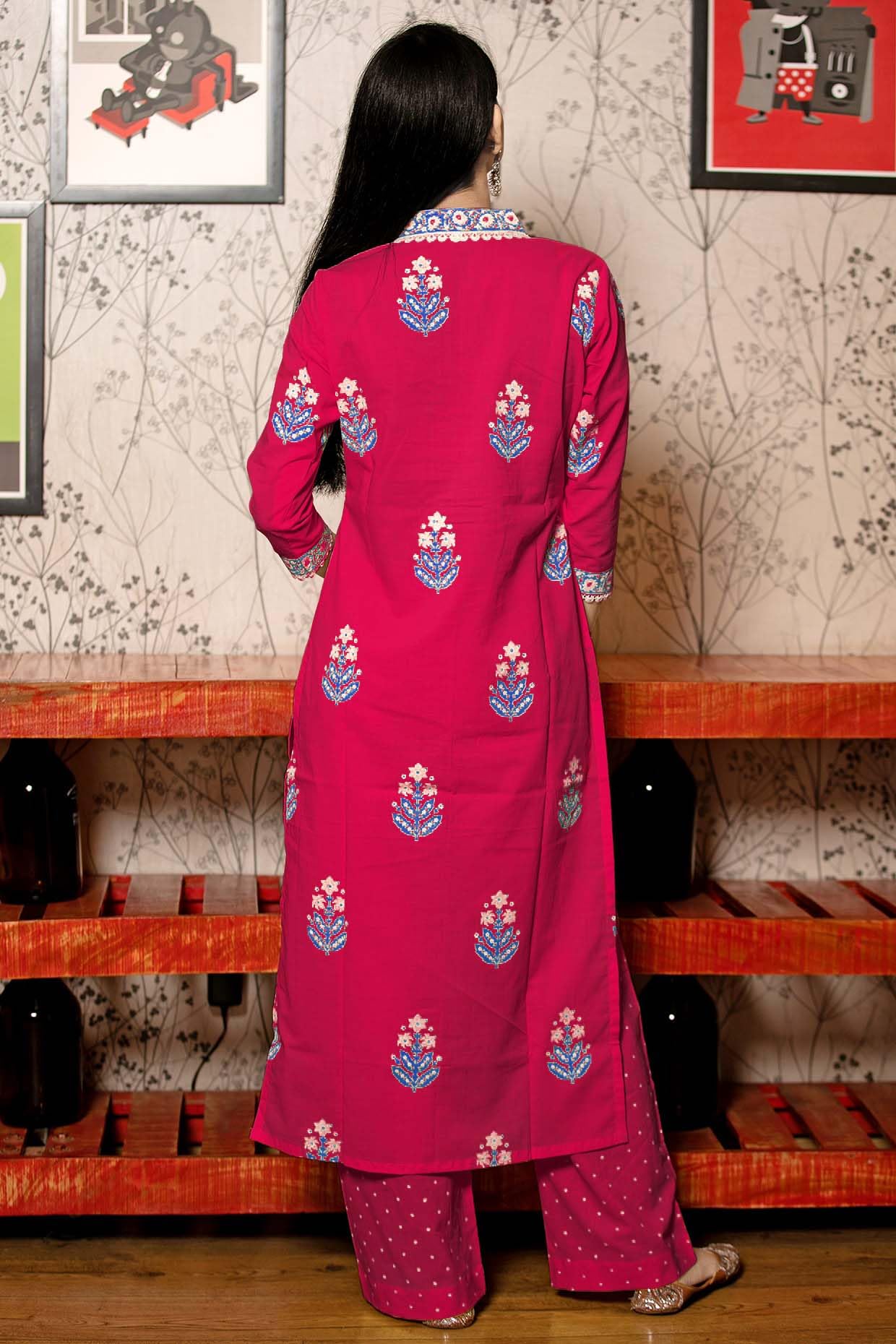 Anni Designer Women'S Rayon Viscose Floral Straight Kurta With Pant & Dupatta (Belagavi Mustard_Pink_X-Large),Pink,XL,Rayon,Regular,