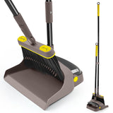 JEHONN Broom with Dustpan Combo Set Lightweight 54'' Long Handle Swivel Broom Indoor Patented Openable Dust Pan Tail for Kitchen