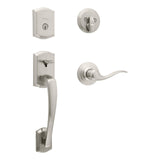 Kwikset Prescott Front Door Lock Handle and Deadbolt Set, Entry Handleset Exterior with Interior Reversible Lever, Satin Nickel,