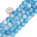 GEM-Inside Blue Agate Gemstone Loose Beads 12mm Round Frost Crystal Energy Stone Power for Jewelry Making 15 Dyed Color
