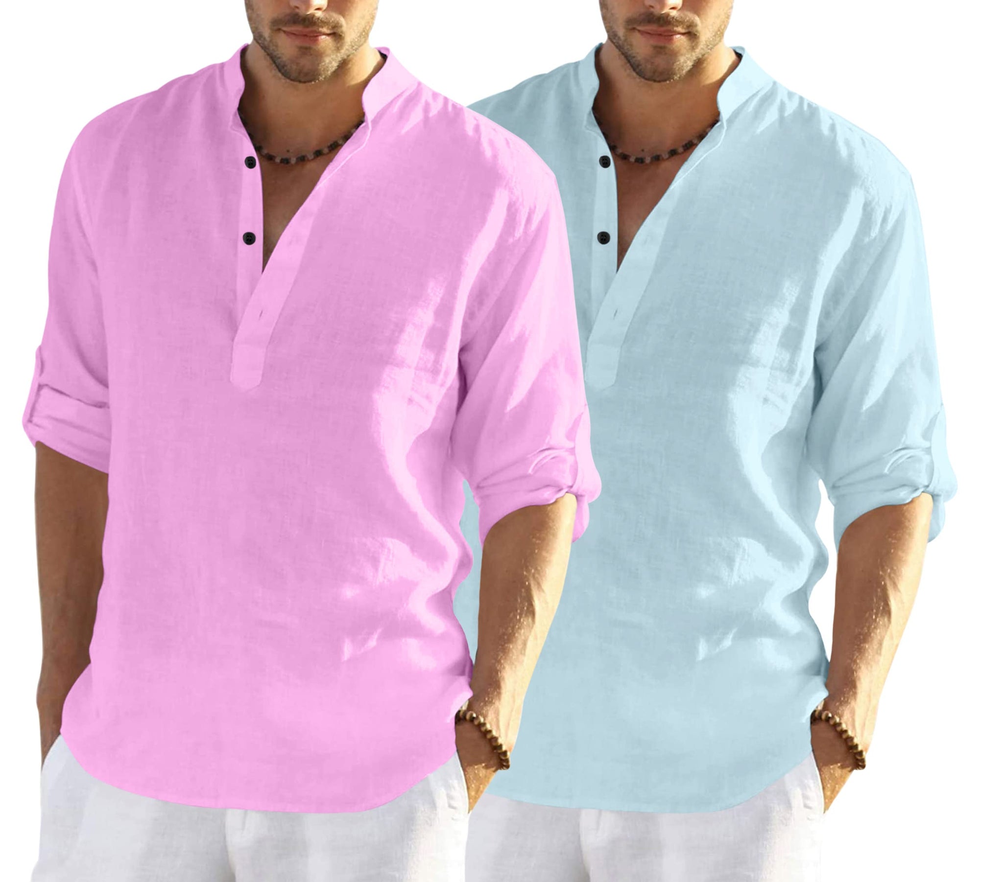 Bellstone Men'S Cotton Blend Solid Regular Dress Shirt (Kurta800_Combo_Light Pink_Aqua_Xl