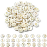 Airssory 26 Pcs Natural Freshwater Shell Letter Alphabet Loose Beads with Golden Plated Brass Metal Flat Round Shape Charm Beads