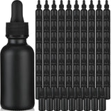Epakh 100 Black Dropper Bottles - 1oz Glass Round Bottles with Droppers and Hats - 30ml for Essential Oils, Lab Tinctures, Medic