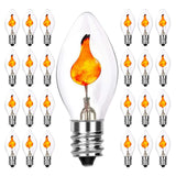 Christmas Flicker Flame Light Bulb C7 Clear Flame Shape Candelabra Bulb for C7/E12 Base String Lights, Christmas Candelabra Ligh
