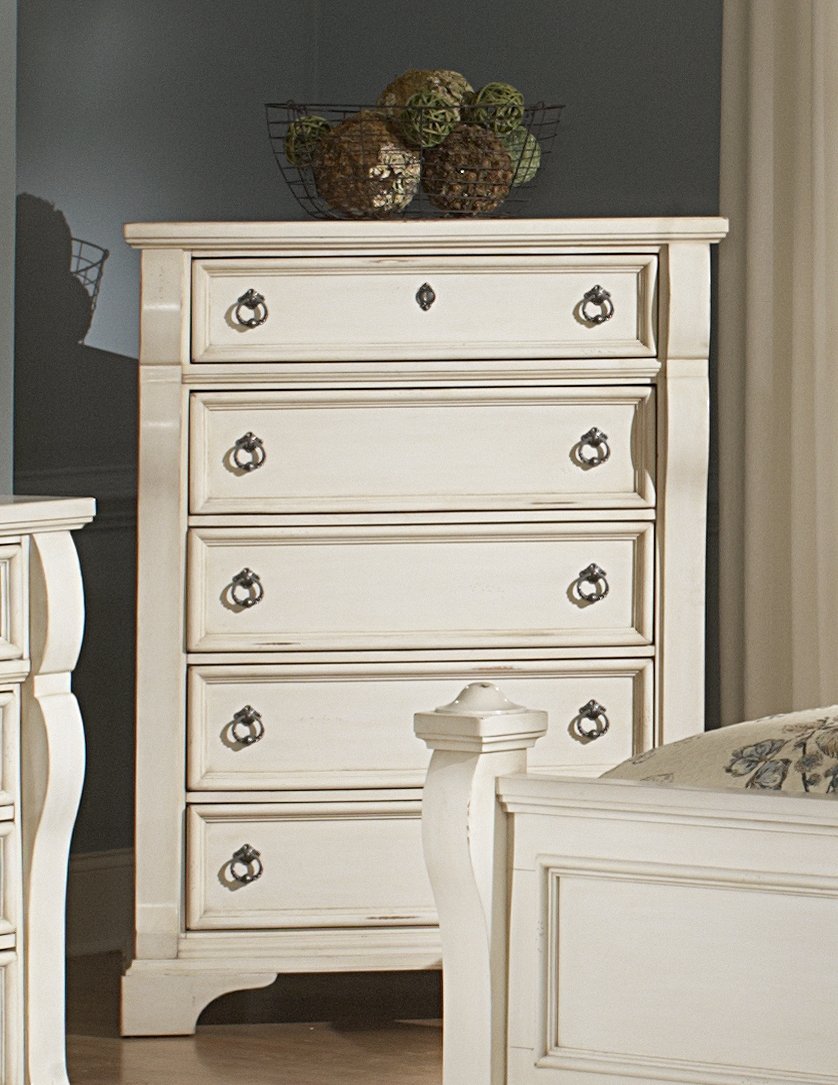American Woodcrafters 2910 Heirloom Five Drawer Chest Antique White