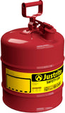Justrite 5 Gallon Type I Red Safety Gas Can for Gasoline with Flame Arrester and Self-Closing Lid, Made in the USA, Galvanized S