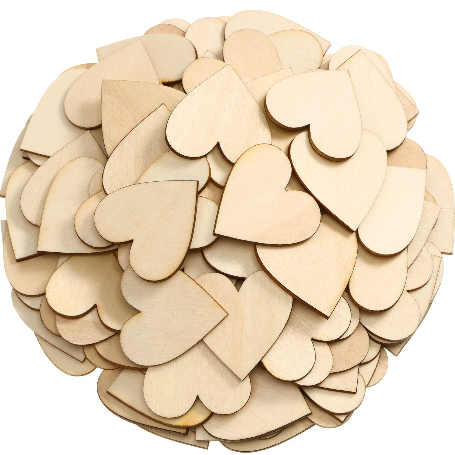 2-Inch Wooden Hearts for Crafts, 100 Pcs Heart Shaped Wood Sheets, Natural Blank Unfinished Wood Ornaments for Wedding, Wooden D