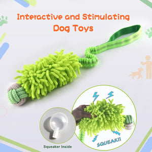 Dog Puppy Toys Dog Squeak Toys Plush Dog Toy with Dog Ropes Knots for Fun and Teeth Cleaning,Tug of War Toys, Puppy Chew Toys, D
