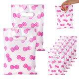 50pcs Pink Bow Gift Bag, Cute Coquette Cartoon Favor Treat Goodie Bags Print Bow Pattern with Handle Birthday Decoration for Can