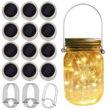 12 Pack Solar Mason Jar Lights for Outside, 30 LED Solar Mason Jar Lids Fairy Lights with 12 Hangers(No Jars) Outdoor Waterproof