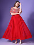 Wedani Georgette Embroidered Anarkali Gown For Women (In Alpha S Regular Red),Red,S,Faux Georgette,anarkali,