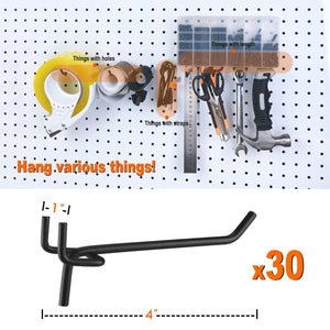 G.CORE Pegboard Hooks Accessories - 30pcs 4inch Metal Peg Board Tool Hangers, Fits 1/8 1/4 Pegs Slots, Pegboard Wall Organizer S