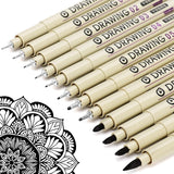 LDG WARE 12Piece Black Fineliner Drawing Pens Set, Fine Point Drawing Pens with Multiple Nib Sizes 0.20mm3.0mm & Brush Tip, Wa