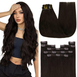 YoungSee Clip in Hair Extensions Brown Human Hair Extensions Clip ins Brown Clip in Extensions Real Human Hair Darkest Brown Rea