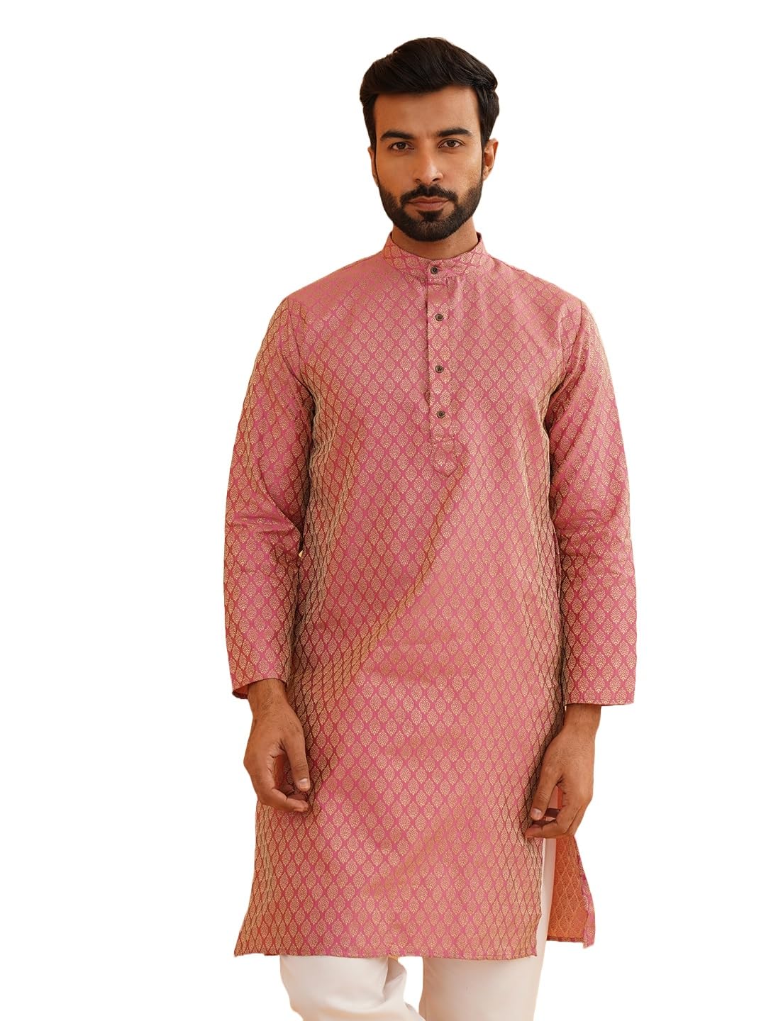 Sojanya (Since 1958 Men'S Jacquard Silk Pink Self Design Only Kurta Size: 42