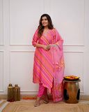 Gosriki Women'S Cotton Blend Straight Printed Kurta With Pant & Dupatta (Mang Pink-Nw-Gs_Xl_Pink_X-Large),Pink,,B0CR482RL4