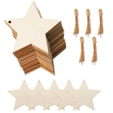 Tmflexe 50Pcs Unfinished Wooden Stars Ornanents Independent Christmas Decoration Present Xmas Tree Hanging Wood Slices for Kids 