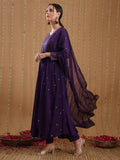 Gosriki Women'S Viscose Rayon Mukaish Work Anarkali Kurta With Pant & Dupatta (Park Violet-Nw-Gs_Xl_Violet_X-Large),Violet,,B0D1MG91TW