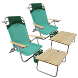 WKFAMOUT Folding Backpack Beach Chair 2 Pack Aluminum 5-Position with Camping Bamboo Table Lay Flat Lounge Chair Outdoor for Adu