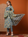 Gosriki Women'S Cotton Blend Printed Straight Kurta With Pant & Dupatta (Bigi Blue-Gs_Xxl_Blue_Xx-Large),Blue,2,B0C9QVSS1T