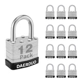 DAERDUO 12 Pack 40 mm (1-9/16) Keyed Alike Laminated Padlocks with 24 Keys, Hardened Steel Short Shackle, Heavy-Duty Locks for G