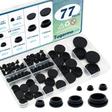 Tugermoola 77PCS 7 Sizes Rubber Hole Plugs for Round Holes 1/5 1/4 3/8 1/2 5/8 3/4 1 Rubber Plug Black