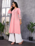 Rangita Pink Rayon Knee Length Embroidered A-Line Kurti | Kurta For Women_M Pink M We-Shkt-Aw24-Kur-178