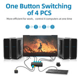 4K HDMI KVM Switch, 4 Port HDMI USB Switch for 4 Computer Share a 4K@30Hz Monitor and 3 USB Device Keyboard Mouse Printer, Inclu