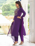 Gosriki Women'S Cotton Blend Straight Embroidered Kurta With Pant & Dupatta (Raji-Begani-Nkj-Gs_S_Purple_Small),Purple,,B0CFFDMM3H