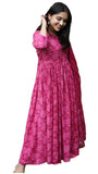 Anni Designer Women'S Rayon Blend Anarkali Printed Kurta With Pant & Dupatta (Tithi Pink_Xl_Pink_X-Large),Pink,XL