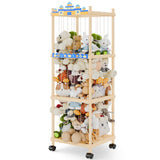 Subbox Stuffed Animal Storage and Holder - Large Size Wooden Animals Zoo Toy Organizer with Elastic Bands, Swivel Wheels and Cas