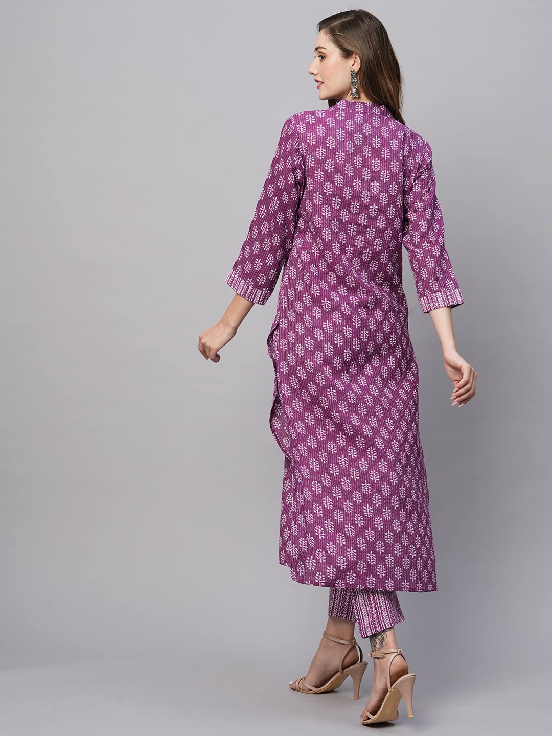 Anni Designer Women'S Cotton Blend Straight Printed Kurta With Pant (Raina Purple_S_Purple_Small),Purple,S,Cotton Blend,Regular,Kurta & Pant Set