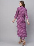 Gosriki Women'S Cotton Blend Straight Printed Kurta With Pant (Raina Purple-Gs_L_Purple_Large),Purple,,B0C5JSF8P4