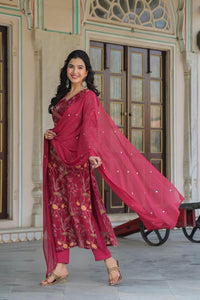 Gosriki Women'S Rayon Blend Straight Printed Kurta With Pant & Dupatta (Shoko Red-Gs_M_Red_Medium),Red,,B0CQPH3S5M