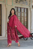 Gosriki Women'S Rayon Blend Straight Printed Kurta With Pant & Dupatta (Shoko Red-Gs_M_Red_Medium),Red,,B0CQPH3S5M