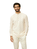 Manyavar Printed Casual Full Sleeves Short Kurta for Men - (Beige, XX-Large)